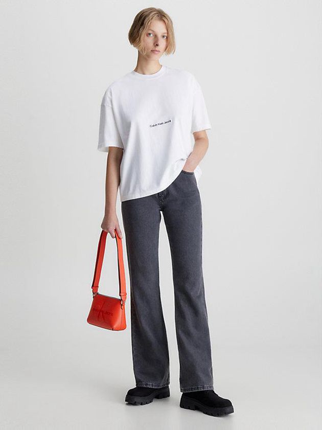 White Calvin Klein Boyfriend Logo Women T-Shirt | MQTL-26107
