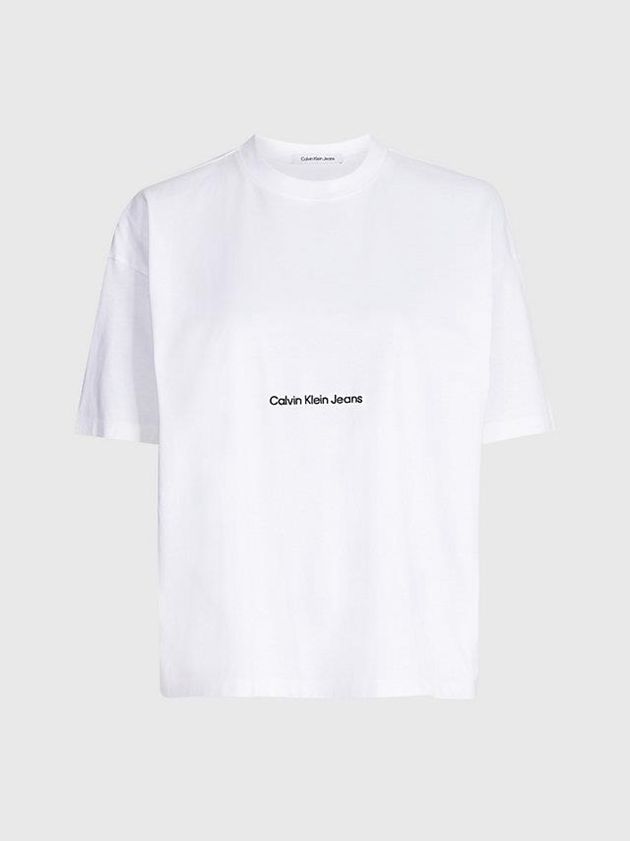 White Calvin Klein Boyfriend Logo Women T-Shirt | MQTL-26107