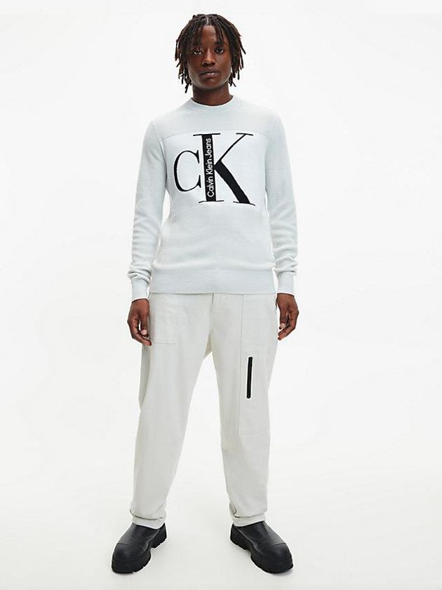 White Calvin Klein Colour Block Monogram Jumper Men Sweater | XWEG-82437