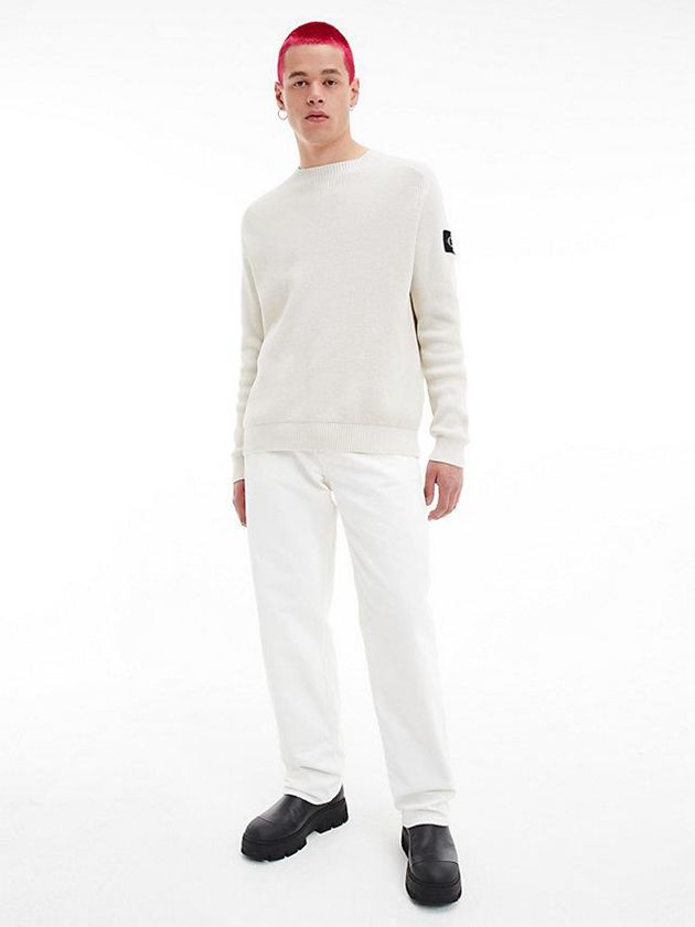 White Calvin Klein Combed Cotton Badge Jumper Men Sweater | XQAV-20358
