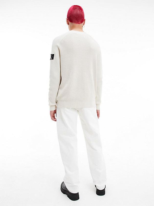 White Calvin Klein Combed Cotton Badge Jumper Men Sweater | XQAV-20358