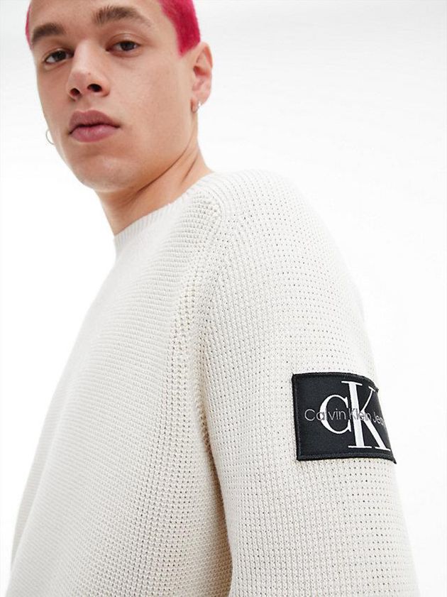 White Calvin Klein Combed Cotton Badge Jumper Men Sweater | XQAV-20358