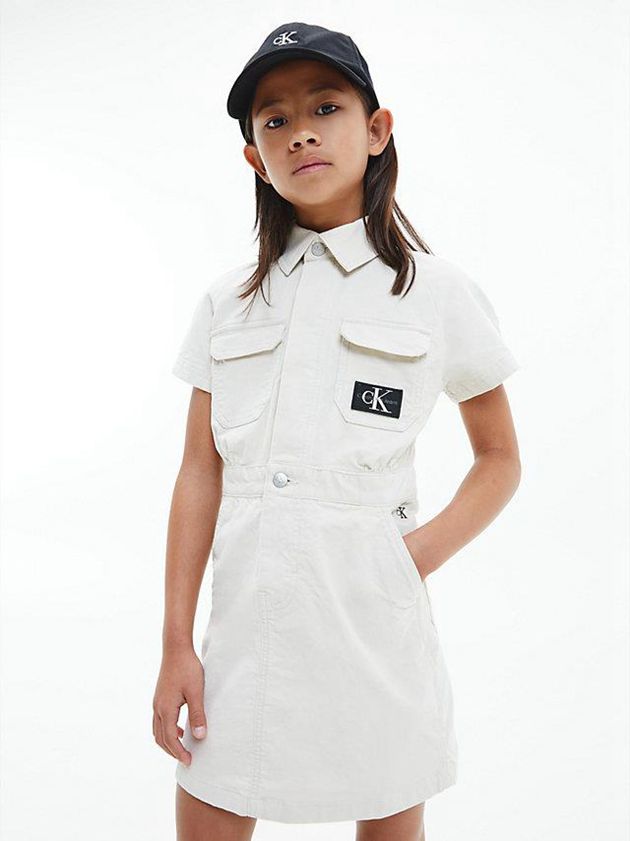 White Calvin Klein Corduroy Shirt Girls's Dress | QPYN-04179