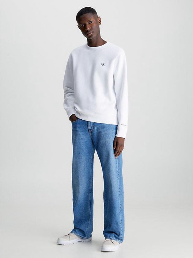 White Calvin Klein Cotton Blend Fleece Men Sweatshirt | LGXO-62908