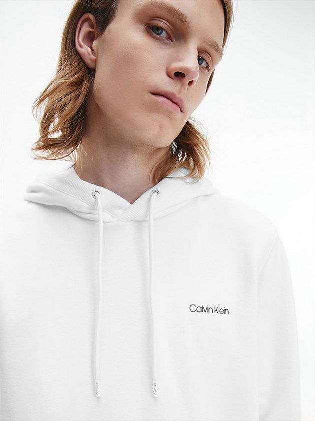 White Calvin Klein Cotton Men Hoodie | XOIF-90326