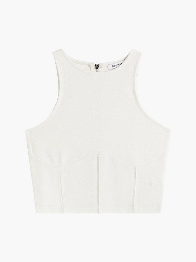 White Calvin Klein Cotton Terry Tank Women Top | GENO-59872