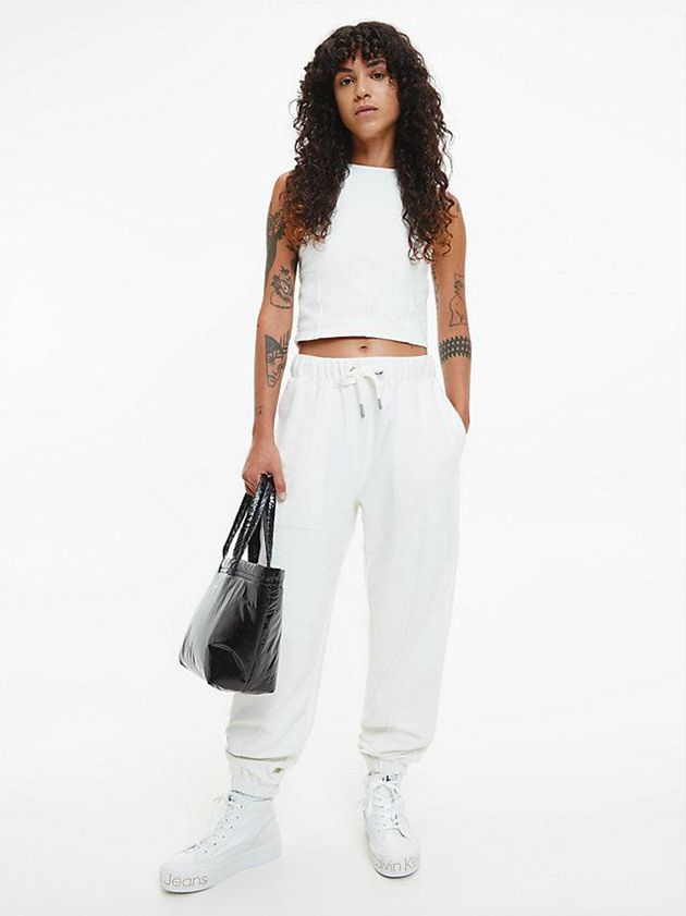 White Calvin Klein Cotton Terry Women Joggers | OSXV-97681