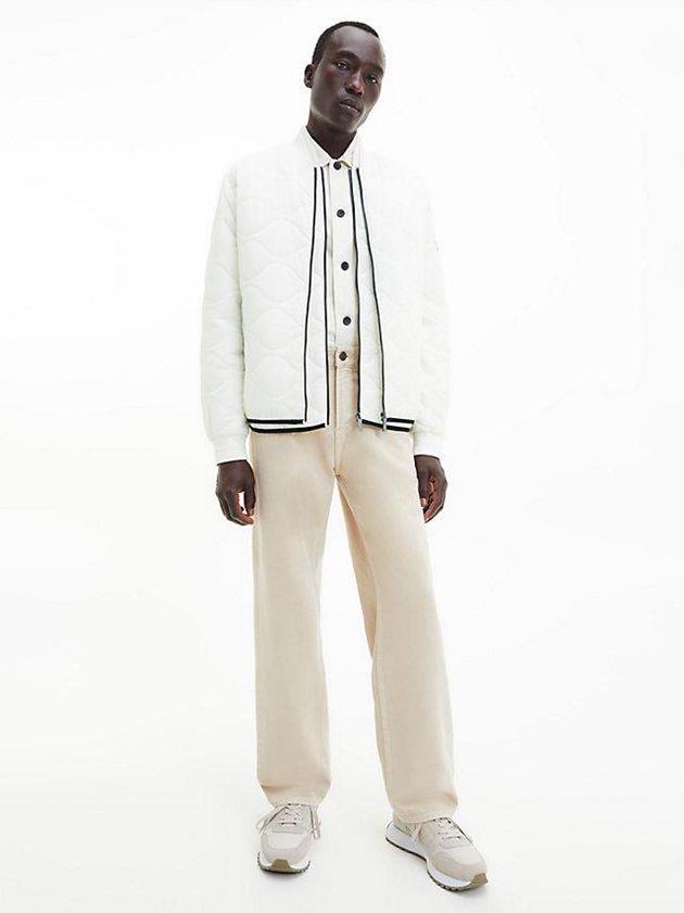 White Calvin Klein Crinkle Nylon Quilted Bomber Men Jacket | QHFD-59231