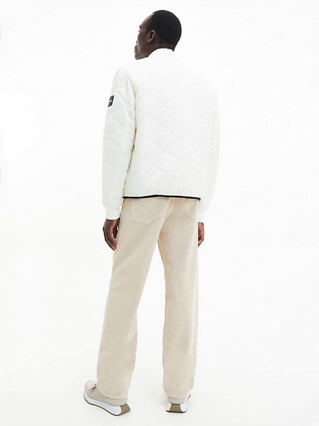 White Calvin Klein Crinkle Nylon Quilted Bomber Men Jacket | QHFD-59231
