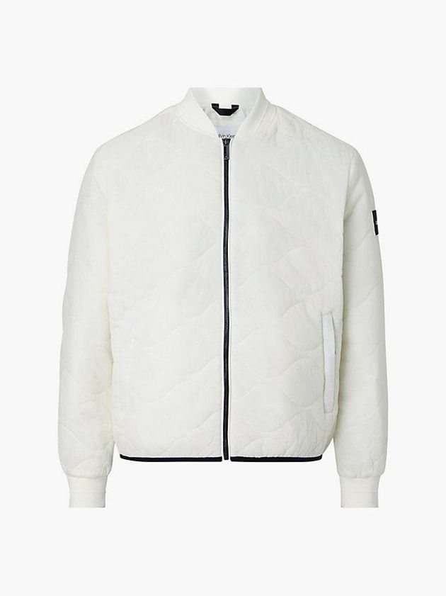 White Calvin Klein Crinkle Nylon Quilted Bomber Men Jacket | QHFD-59231