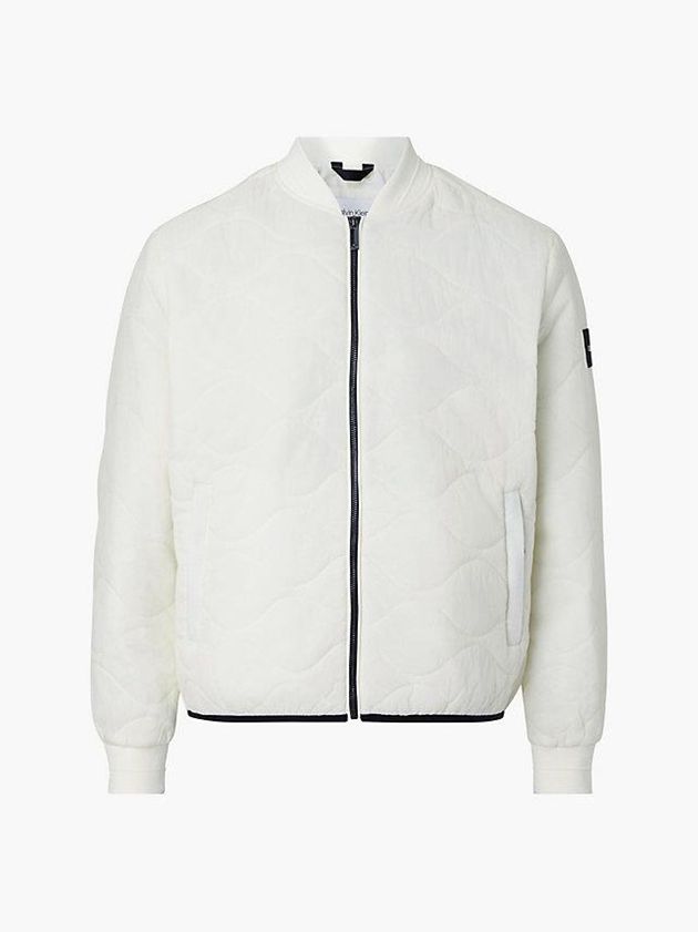 White Calvin Klein Crinkle Nylon Quilted Bomber Men Jacket | QHFD-59231