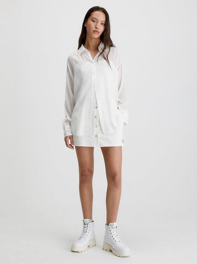White Calvin Klein Crinkle Rayon Split Back Blouse Women Top | CGYX-40928