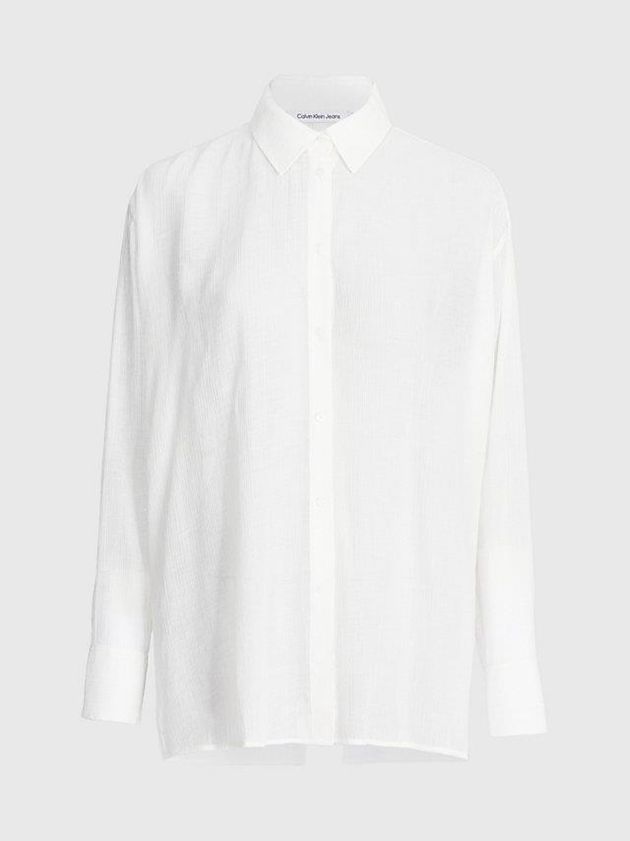 White Calvin Klein Crinkle Rayon Split Back Blouse Women Top | CGYX-40928