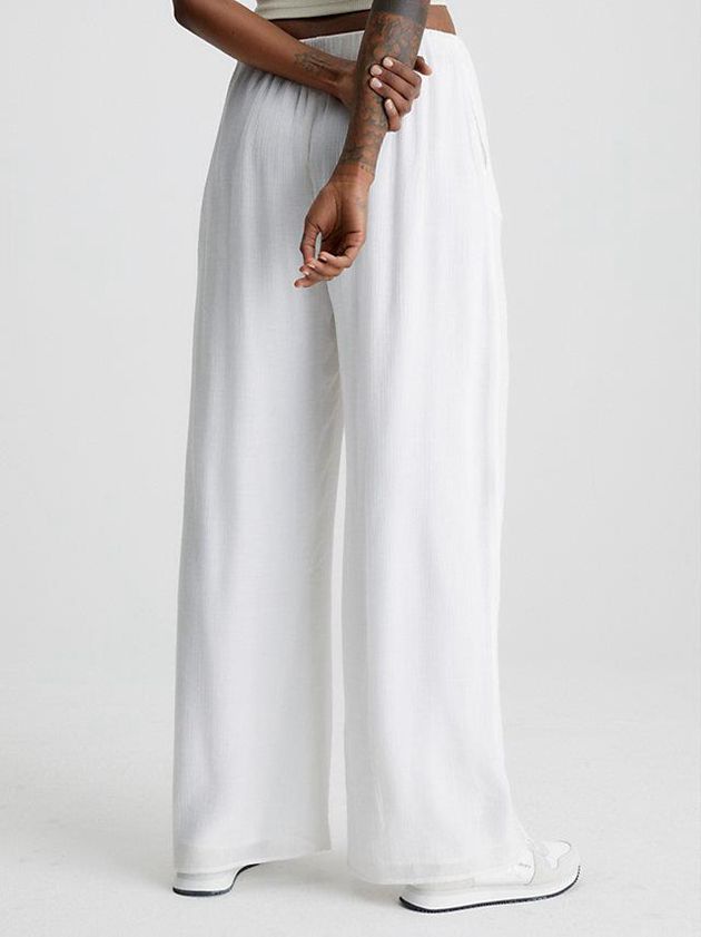 White Calvin Klein Crinkle Rayon Wide Leg Women Pants | EXMK-93048
