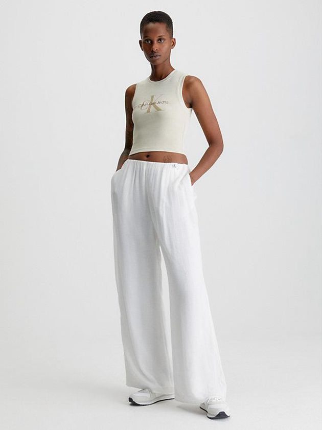 White Calvin Klein Crinkle Rayon Wide Leg Women Pants | EXMK-93048