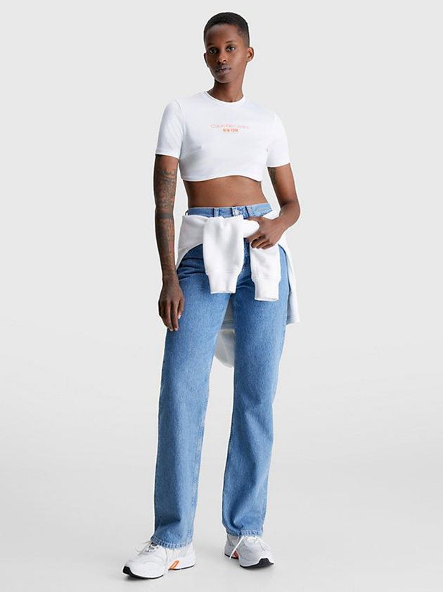 White Calvin Klein Cropped Bustier Women T-Shirt | UAVL-06784
