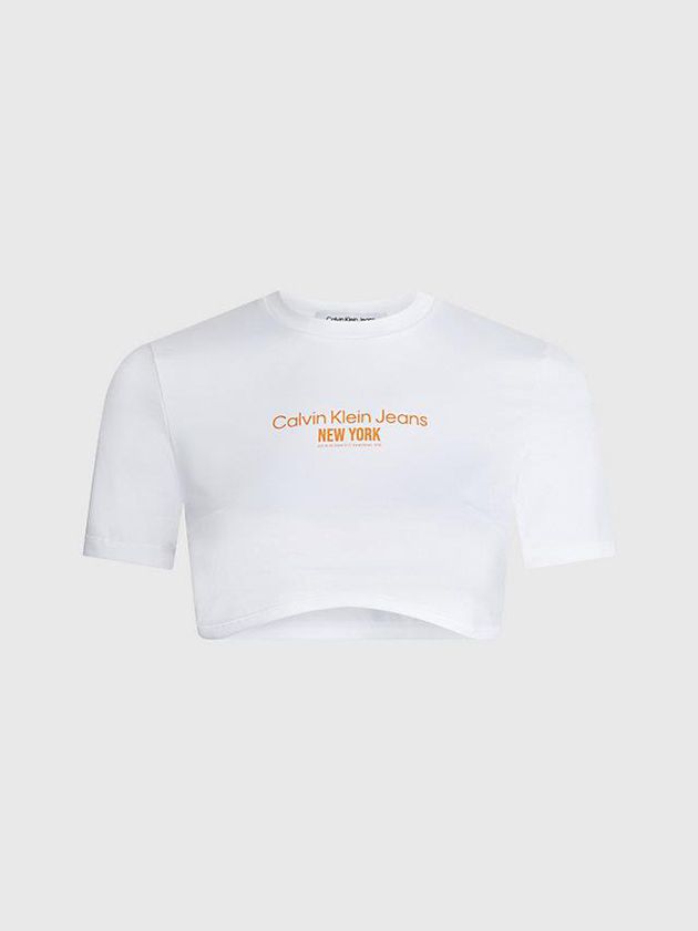 White Calvin Klein Cropped Bustier Women T-Shirt | UAVL-06784