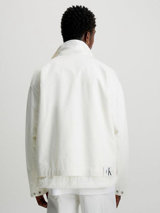 White Calvin Klein Cropped Cotton Twill Zip Up Men Jacket | OPIA-81402