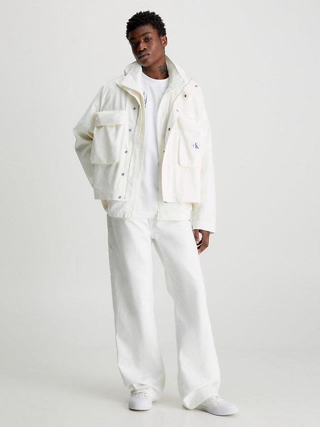 White Calvin Klein Cropped Cotton Twill Zip Up Men Jacket | OPIA-81402
