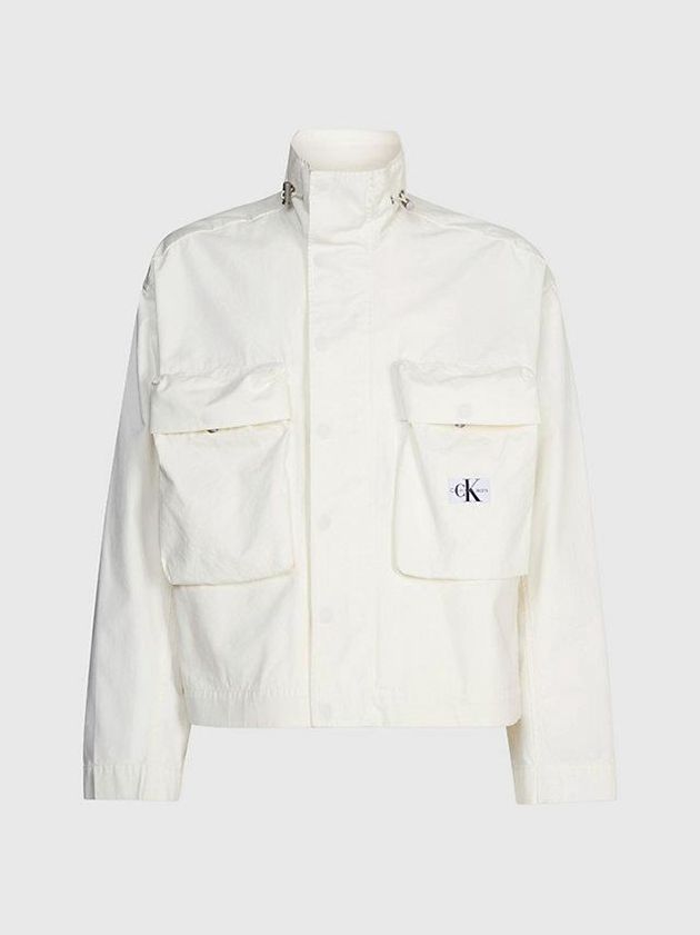 White Calvin Klein Cropped Cotton Twill Zip Up Men Jacket | OPIA-81402
