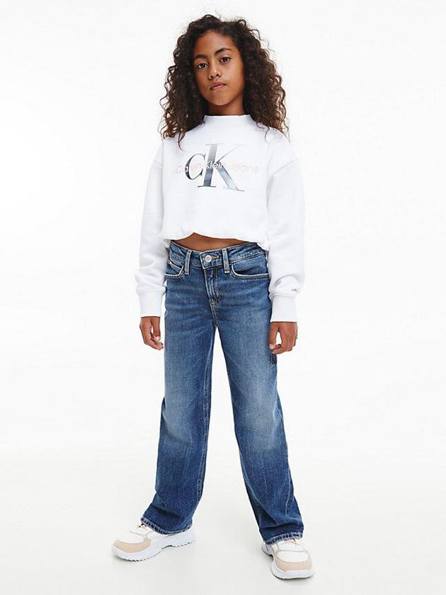 White Calvin Klein Cropped Girls's Sweatshirt | EINV-35081