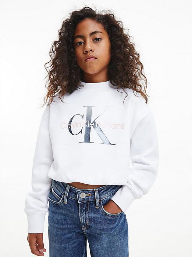 White Calvin Klein Cropped Girls\'s Sweatshirt | EINV-35081