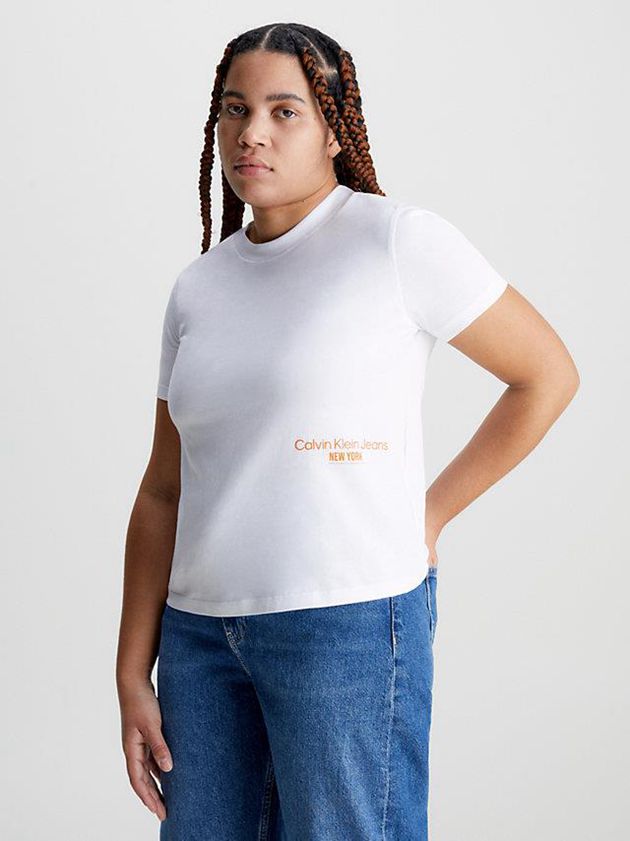 White Calvin Klein Cropped Logo Women T-Shirt | OLXY-12605