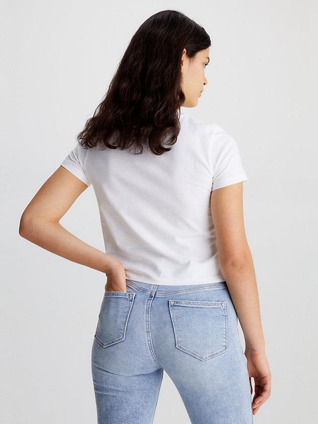 White Calvin Klein Cropped Logo Women T-Shirt | OLXY-12605