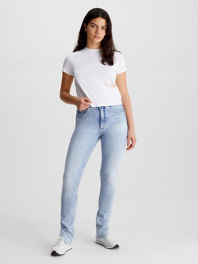 White Calvin Klein Cropped Logo Women T-Shirt | OLXY-12605