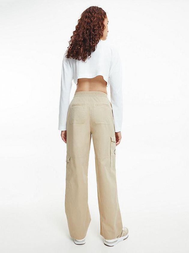 White Calvin Klein Cropped Long Sleeve Logo Women T-Shirt | EFRY-18294