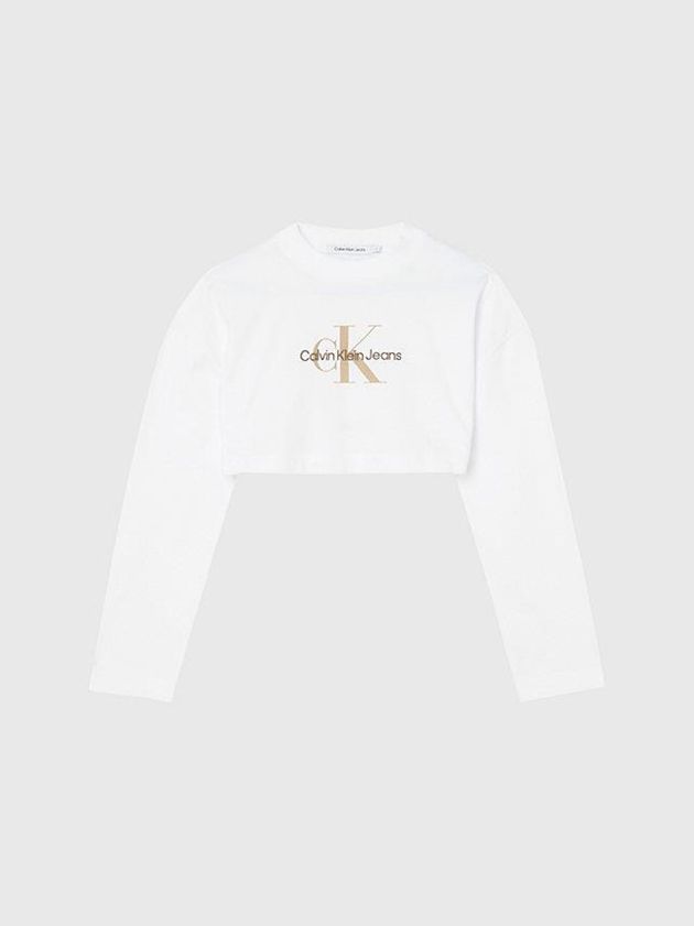White Calvin Klein Cropped Long Sleeve Logo Women T-Shirt | EFRY-18294