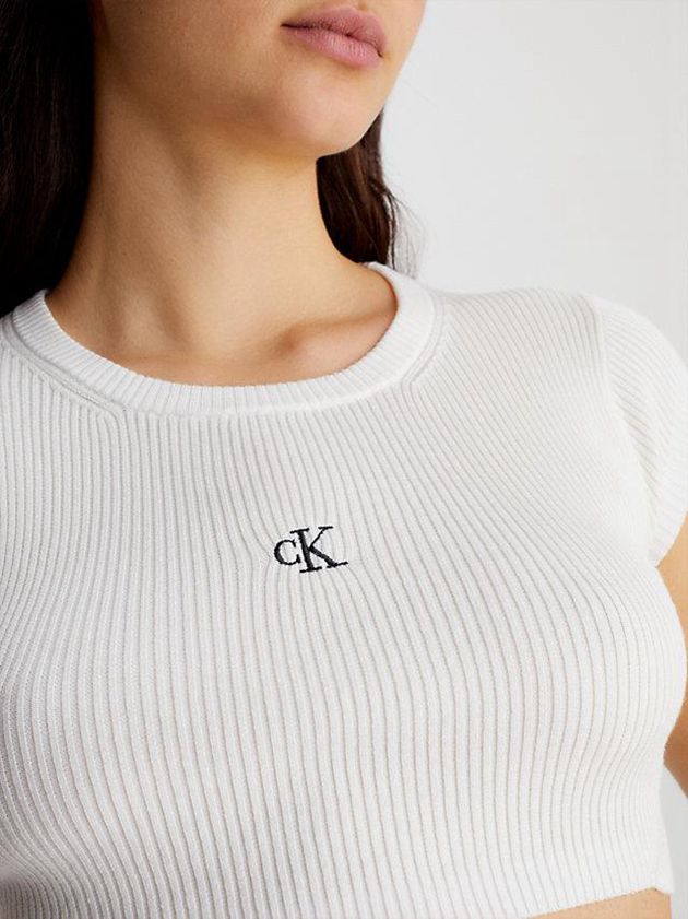White Calvin Klein Cropped Open Back Knit Women Top | REAK-48291