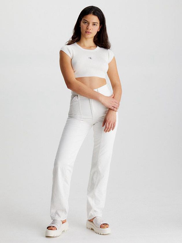 White Calvin Klein Cropped Open Back Knit Women Top | REAK-48291