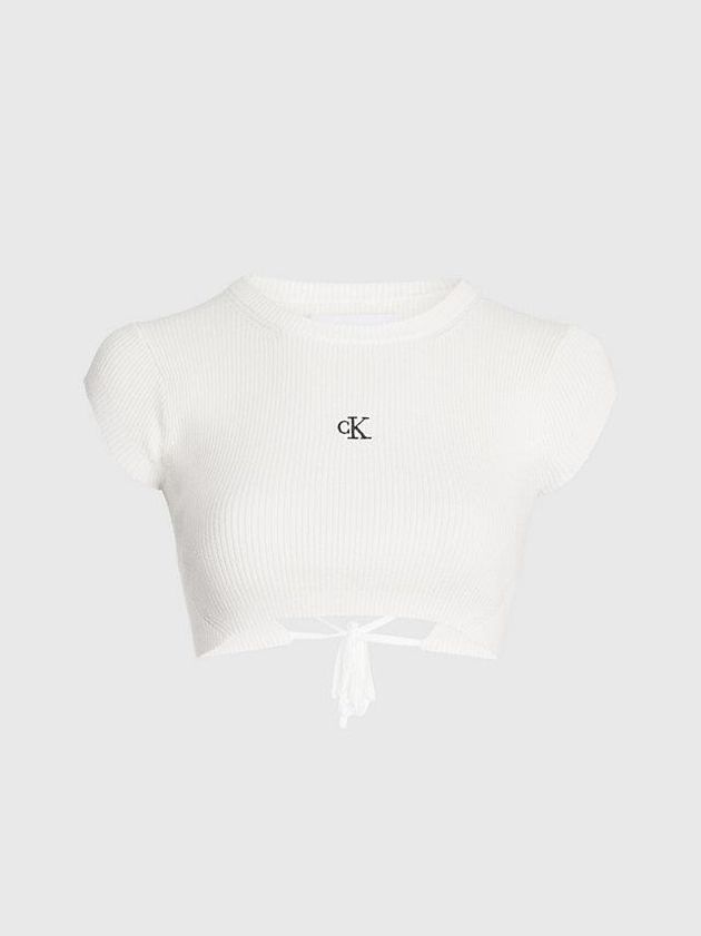 White Calvin Klein Cropped Open Back Knit Women Top | REAK-48291
