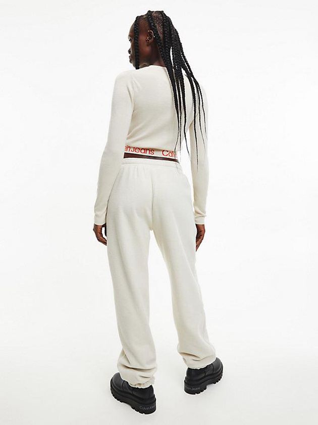 White Calvin Klein Cut Out Logo Tape Jumper Women Sweater | GYNE-15739