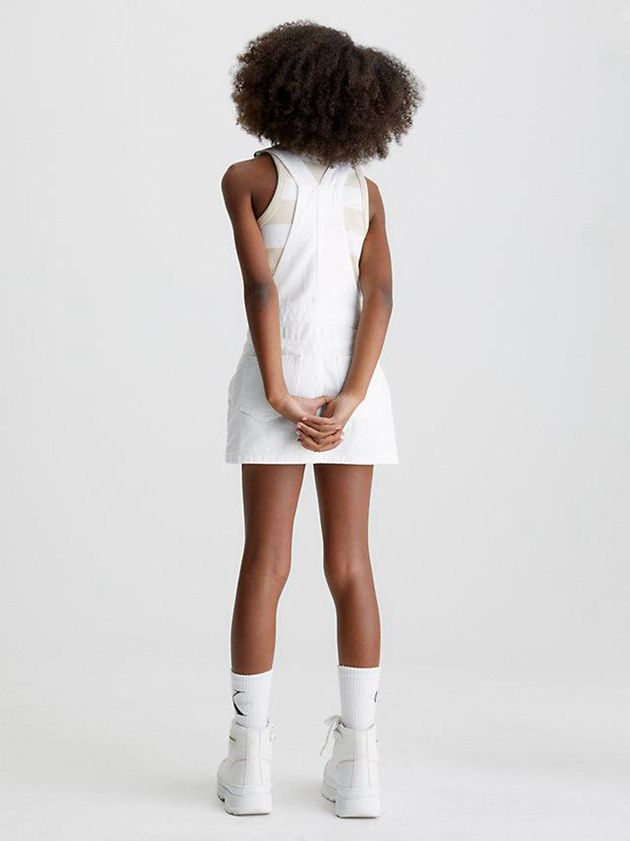 White Calvin Klein Denim Dungaree Girls's Dress | EXQA-70825