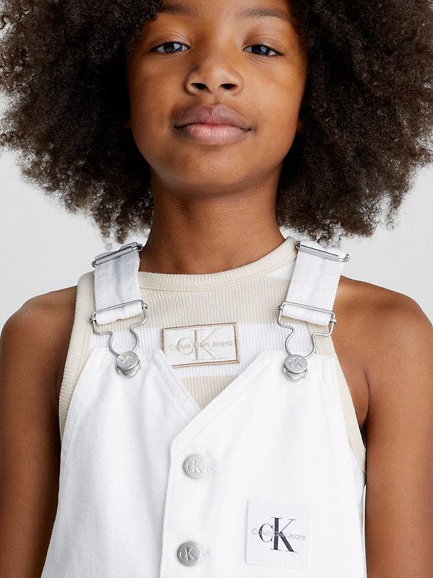 White Calvin Klein Denim Dungaree Girls's Dress | EXQA-70825