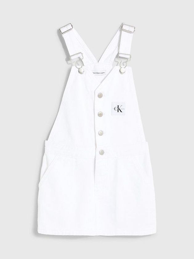 White Calvin Klein Denim Dungaree Girls's Dress | EXQA-70825