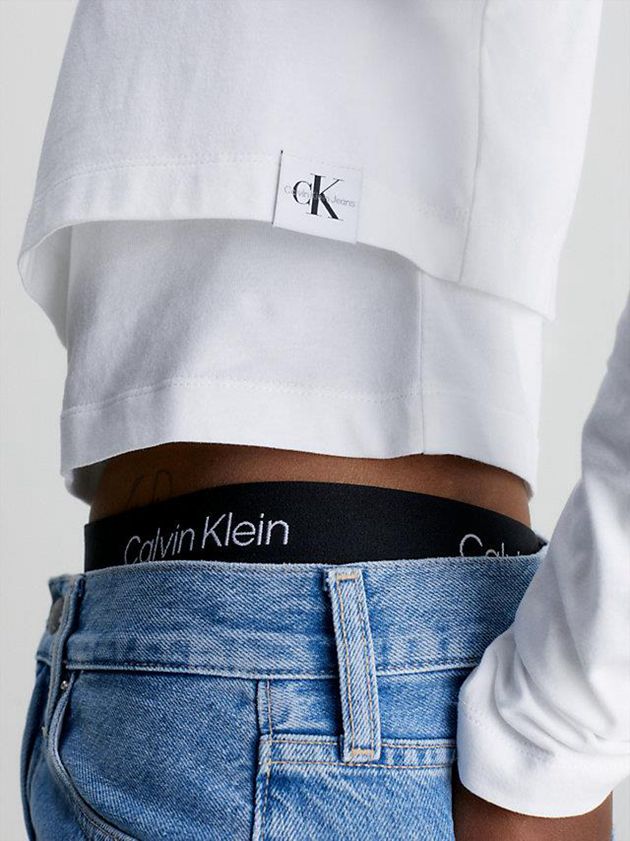 White Calvin Klein Double Layer Long Sleeve Women T-Shirt | TNEL-26397