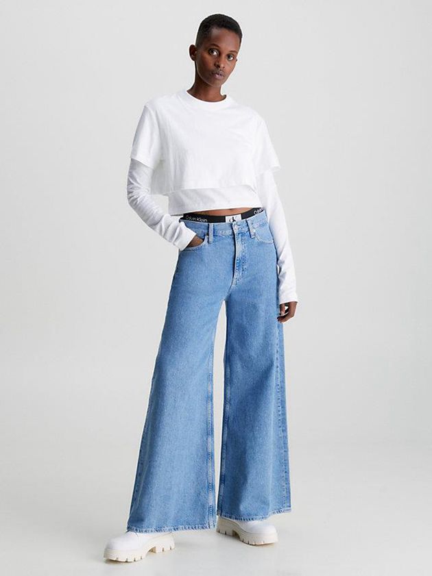 White Calvin Klein Double Layer Long Sleeve Women T-Shirt | TNEL-26397