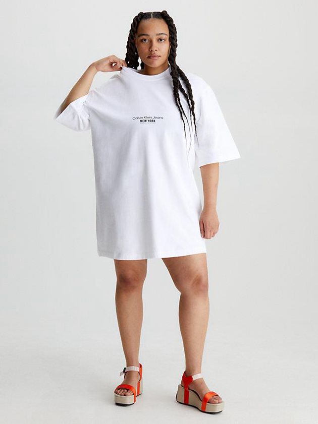 White Calvin Klein Embroidered T-Shirt Women Dress | NMEH-06985