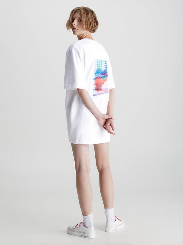 White Calvin Klein Embroidered T-Shirt Women Dress | NMEH-06985