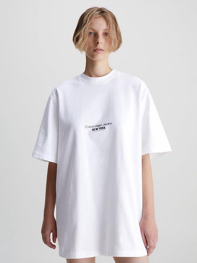 White Calvin Klein Embroidered T-Shirt Women Dress | NMEH-06985
