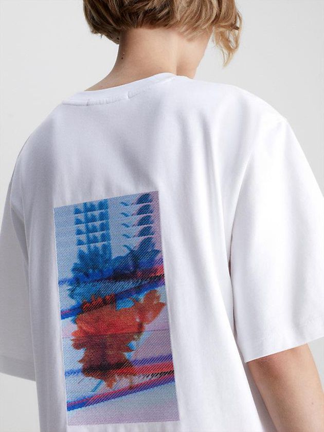 White Calvin Klein Embroidered T-Shirt Women Dress | NMEH-06985