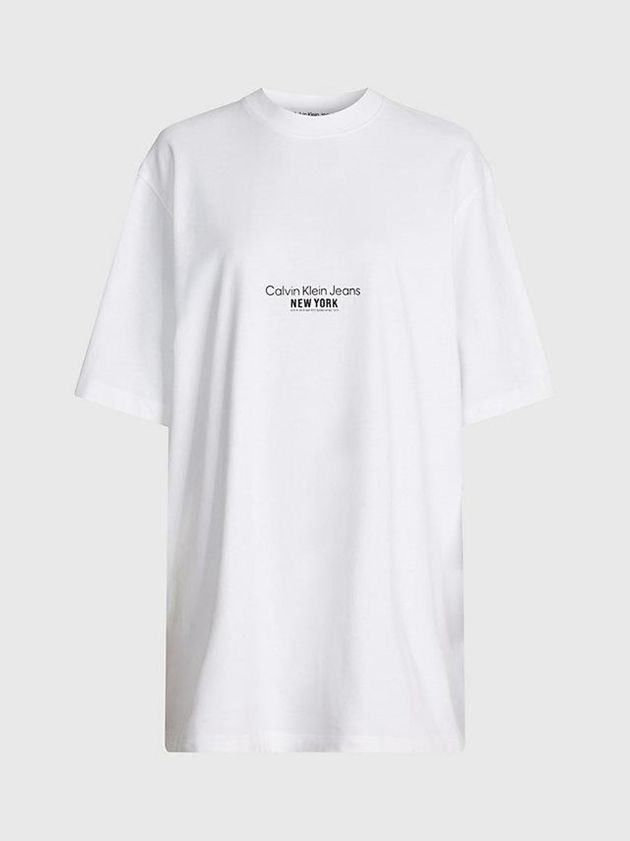 White Calvin Klein Embroidered T-Shirt Women Dress | NMEH-06985