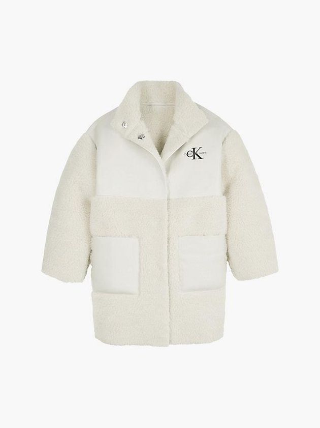 White Calvin Klein Faux Leather Teddy Sherpa Coat Girls's Jacket | LBPV-57231
