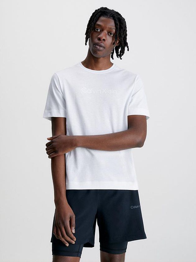 White Calvin Klein Gym Men T-Shirt | UWOP-15439