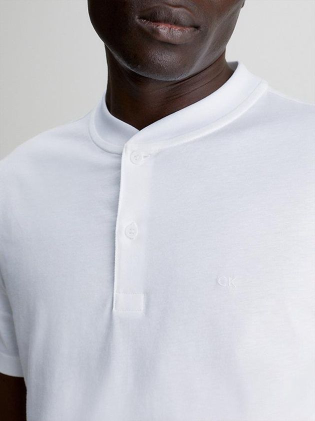 White Calvin Klein Henley Men T-Shirt | BLPR-08932