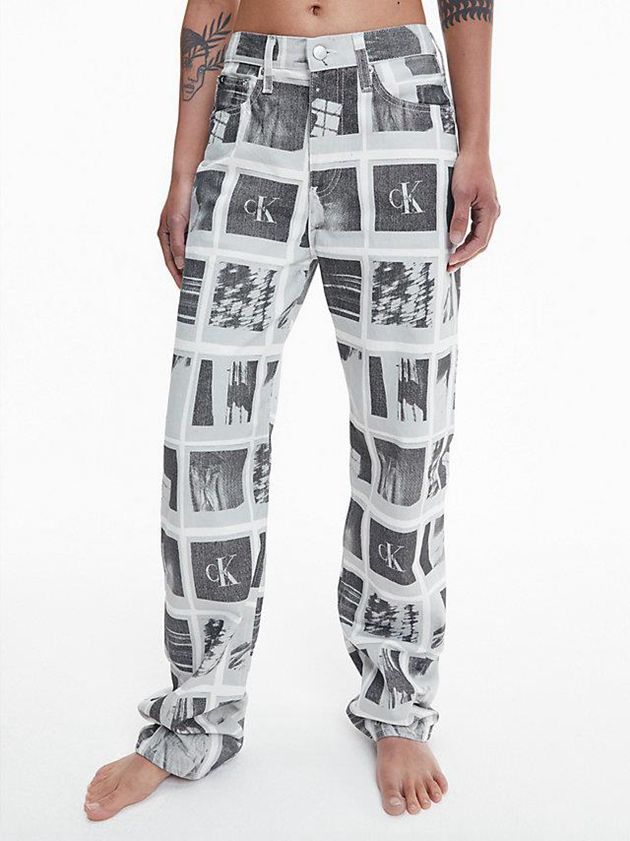 White Calvin Klein High Rise Straight Printed Women Jeans | TQJB-95108