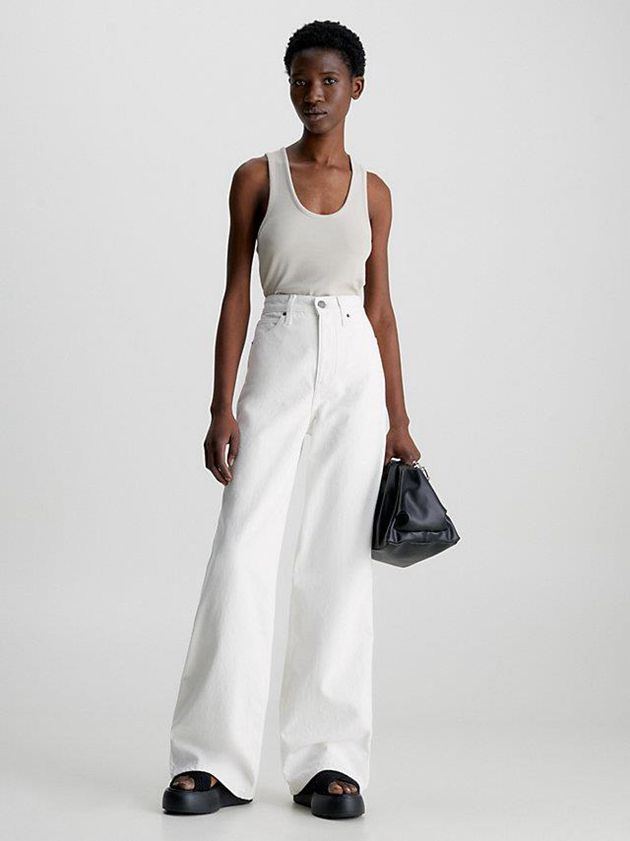 White Calvin Klein High Rise Wide Leg Women Jeans | DVTP-24893